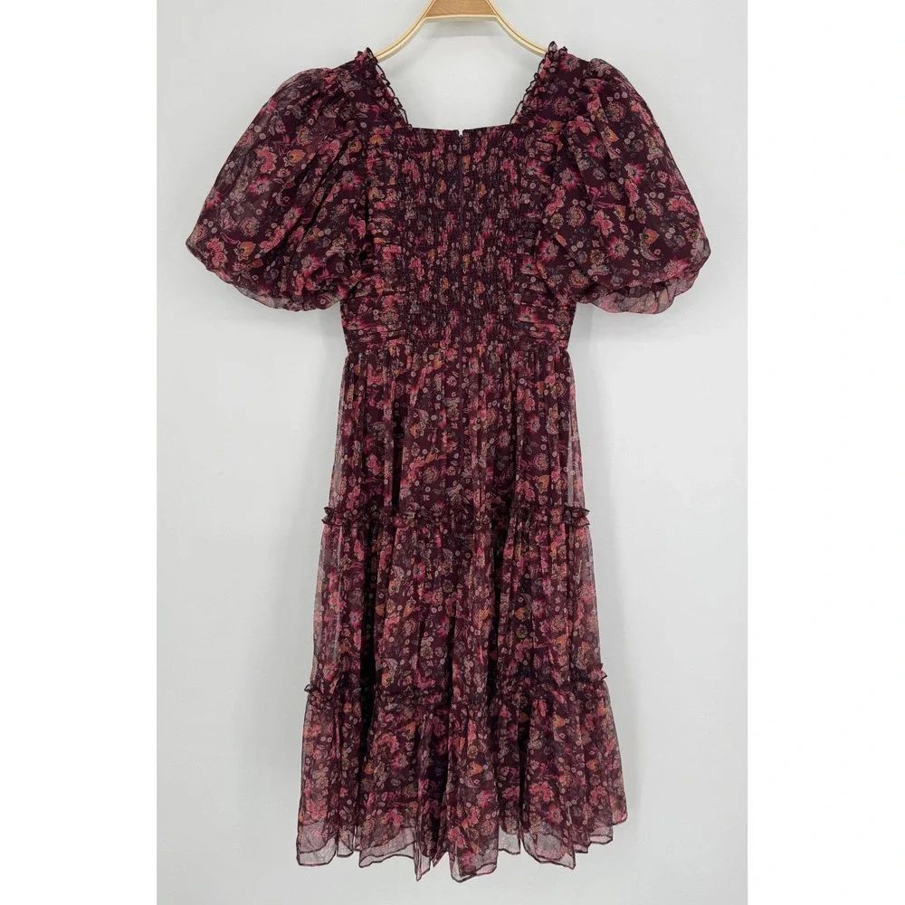 Ivy City Co Stephanie Dress Small Burgundy Floral Smocked Cottagecore Romantic - Picture 8 of 12